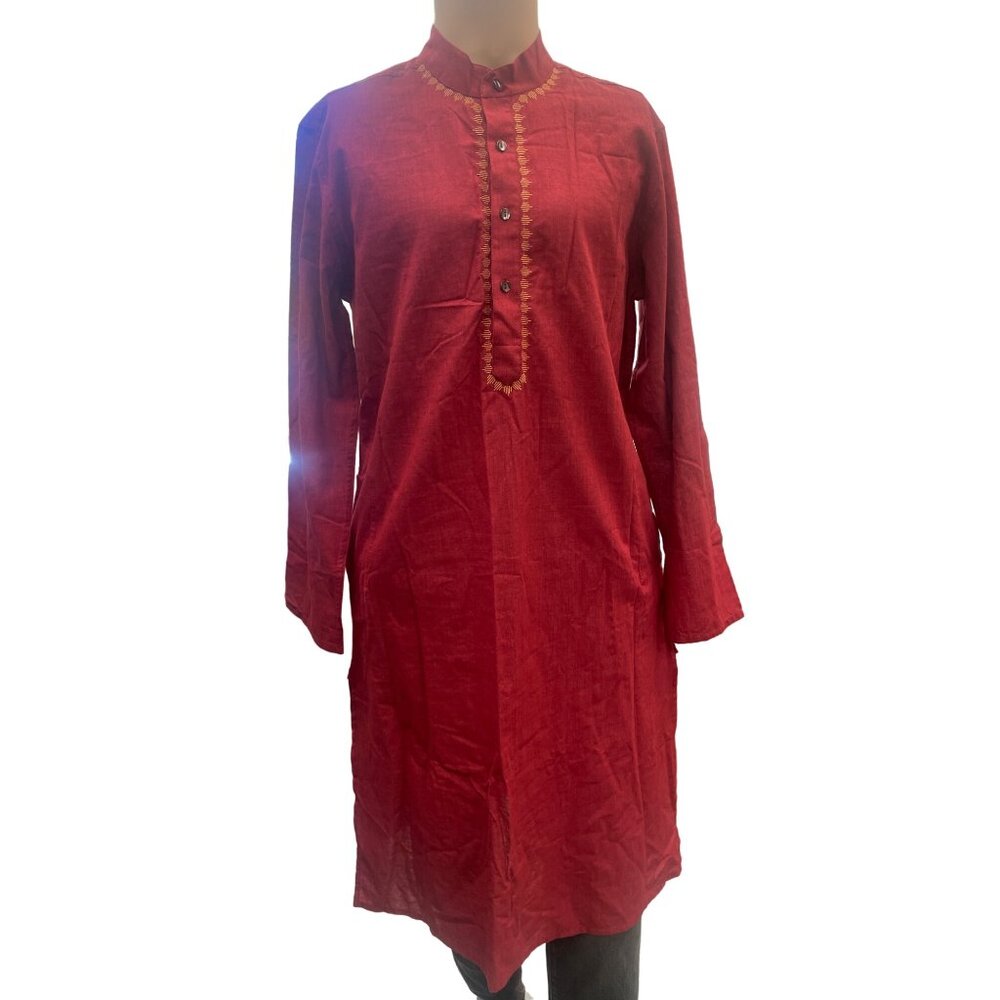 Fabindia Men's Red Burgundy Cotton Kurta NEW! Size 38 SKU 1379